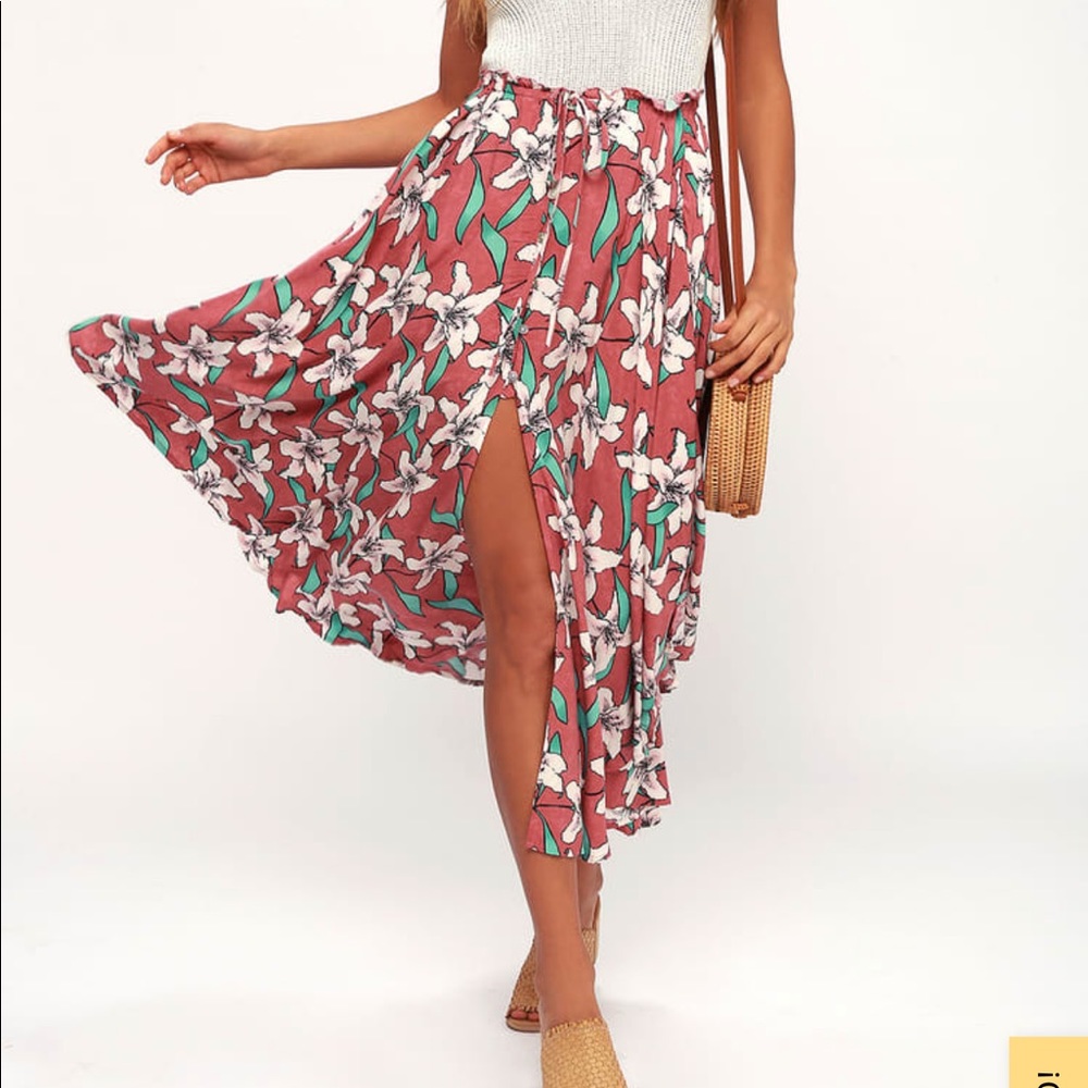 Lulus Kalani dusty rose floral print maxi skirt